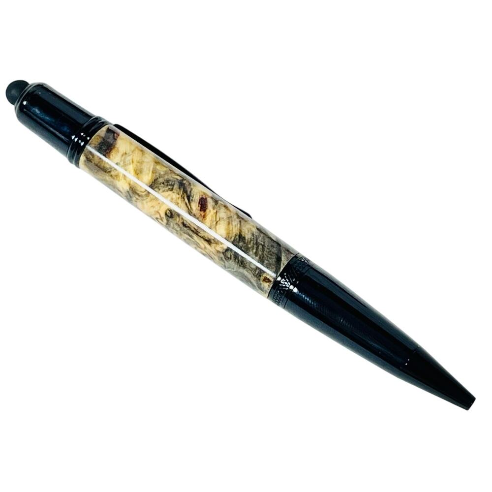 Hand Turned Ballpoint Pen Black Tan Dust Smoke Swirl Acrylic Resin New